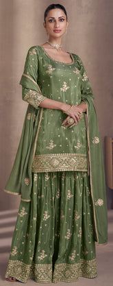 Designer Green exclusive dress with detailed embroidery with thread work
